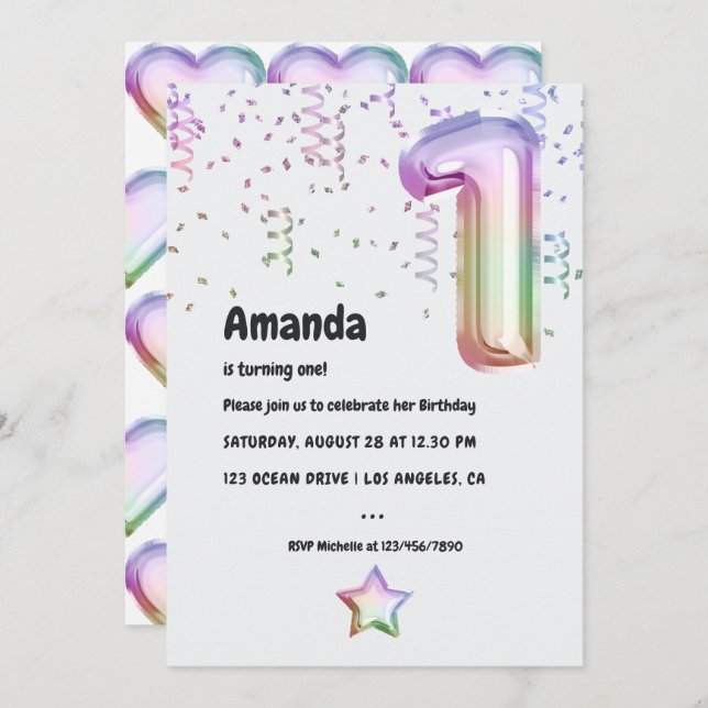 Rainbow Balloon 1. Weihnachten Einladung (Vorne/Hinten)