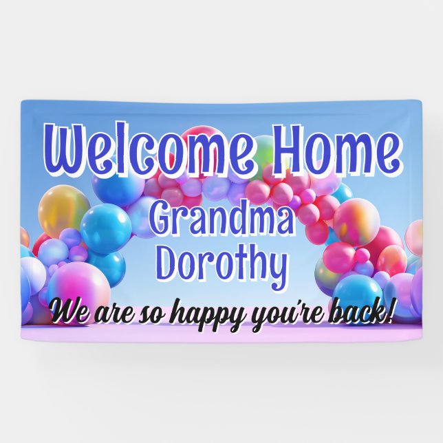 Rainbow Balloon Arch Custom Welcome Zuhause Sign Banner (Horizontal)
