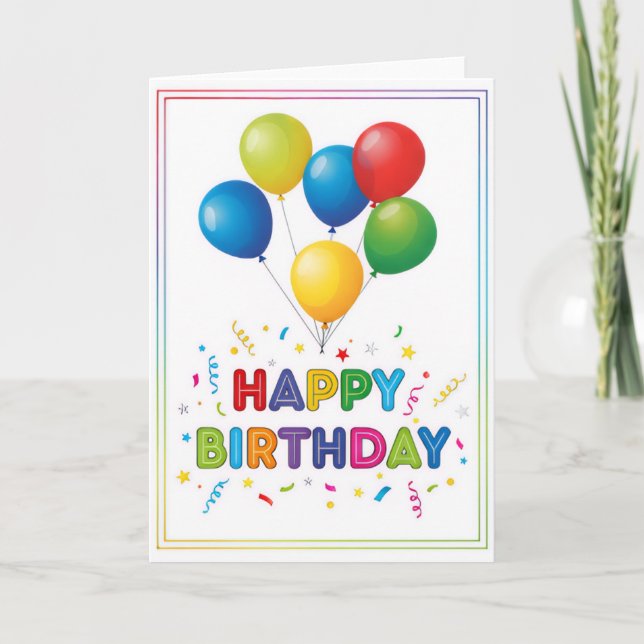 Rainbow Balloon Celebration – Happy Birthday Card Karte (Vorderseite)