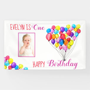 Rainbow BALLOON Girl 1. Geburtstag Foto Pink Banner