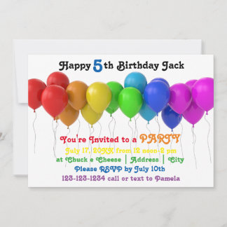 Rainbow Balloons Einladung zum Geburtstag