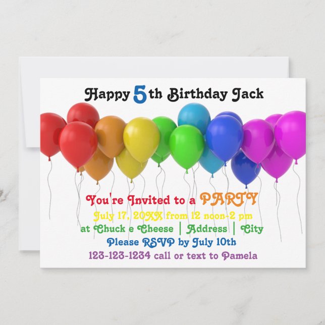 Rainbow Balloons Einladung zum Geburtstag (Vorderseite)