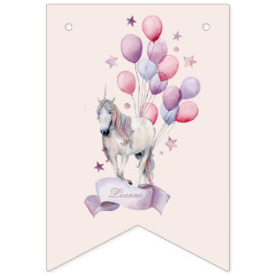 Rainbow Balloons Unicorn Pink Birthday Party Girl Wimpelkette
