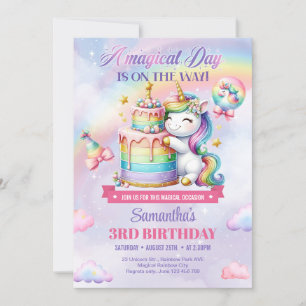 Rainbow Balloons Unicorn Pink Girls dritten Geburt Einladung