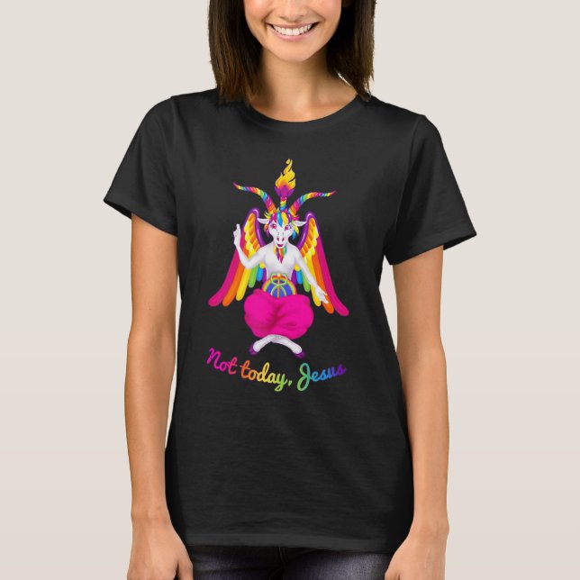 Rainbow Baphomet Not Today Jesus Kawaii Hail Satan T-Shirt (Vorderseite)