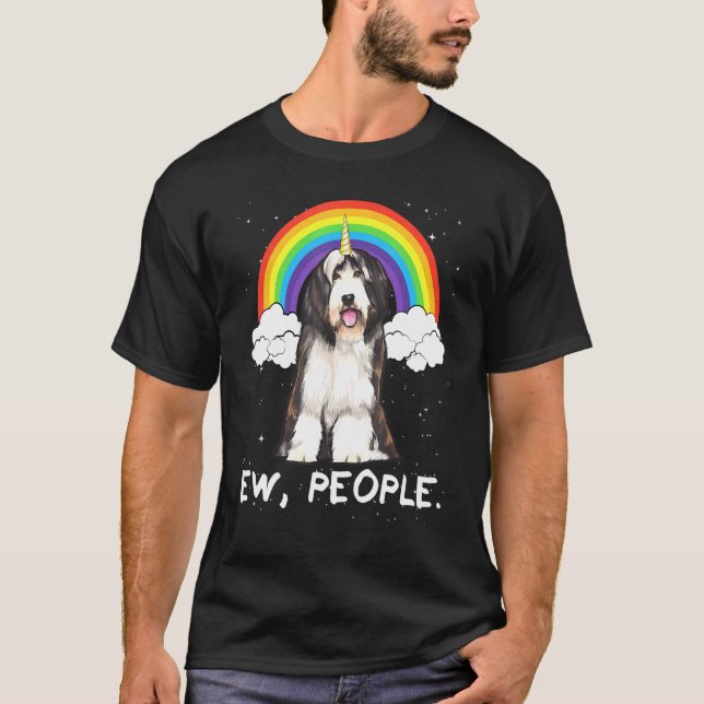 Rainbow Barted Collie Ew People Unicorg Hund T-Shirt (Vorderseite)