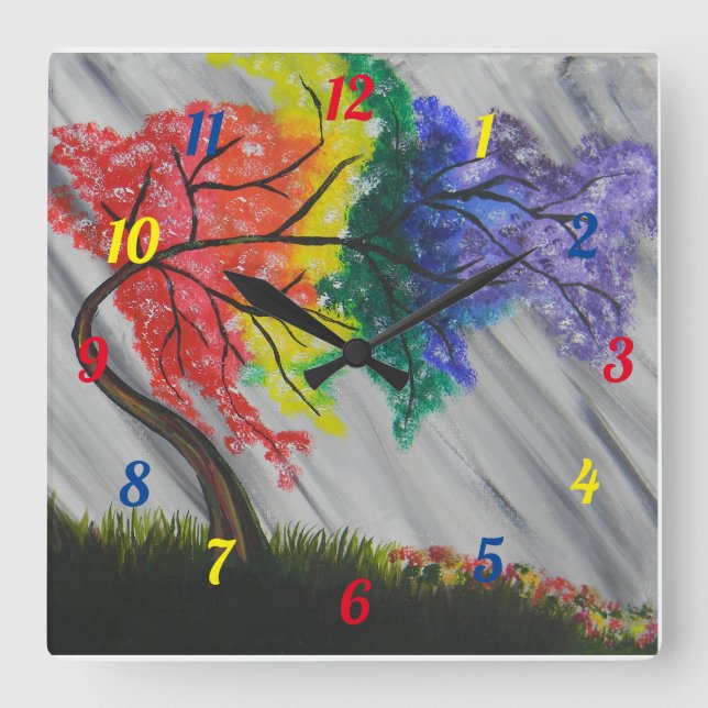 Rainbow-Baum Quadratische Wanduhr (Vorderseite)