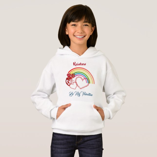 Rainbow be my Valentine Colorful Hearful Girls Nie Hoodie (Vorne ganz)