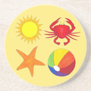 Rainbow Beach Ball Crab Sunshine Vacation Starfish Getränkeuntersetzer