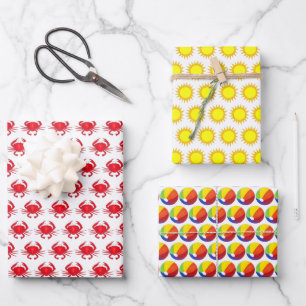 Rainbow Beachball Crab Sun Beach Seashore Holiday Geschenkpapier Set