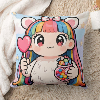 Rainbow Bear Girl Candy Pop Pillow Kissen