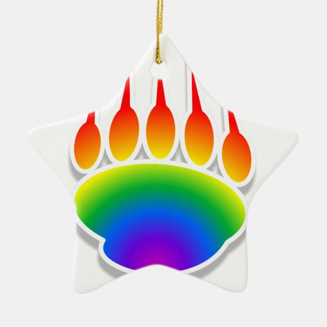 Rainbow Bear Paw Print Keramik Ornament (Vorne)