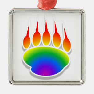 Rainbow Bear Paw Print Ornament Aus Metall
