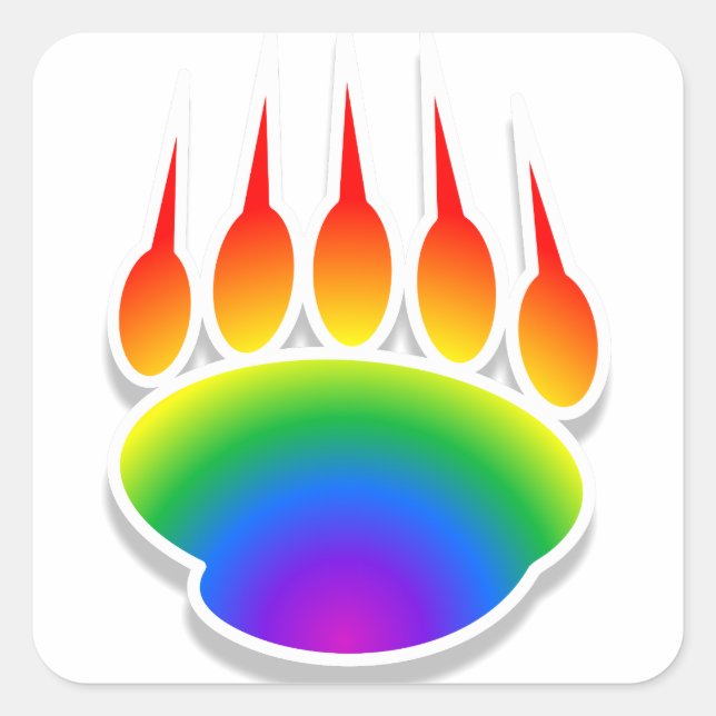 Rainbow Bear Paw Print Quadratischer Aufkleber (Vorderseite)