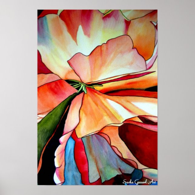 Rainbow Begonia Blume Aquarellkunst Poster (Vorne)