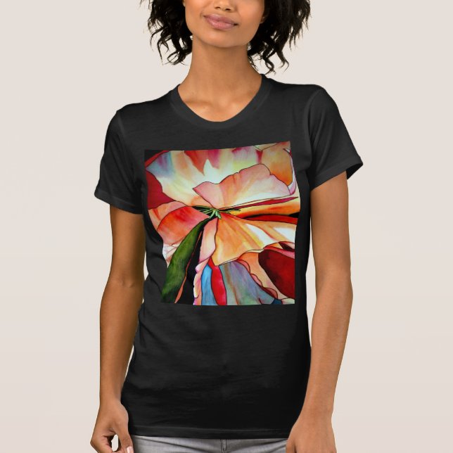 Rainbow Begonia Blume Aquarellkunst T-Shirt (Vorderseite)
