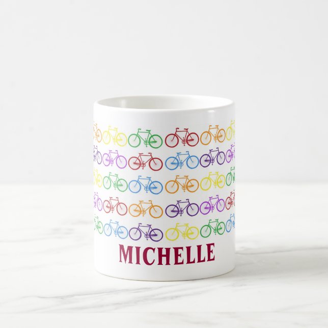 Rainbow Bicyclist Name Personalized Mug Kaffeetasse (Mittel)