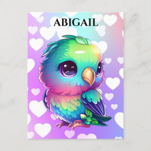 Rainbow Bird & Hearts Pop Art Postkarte