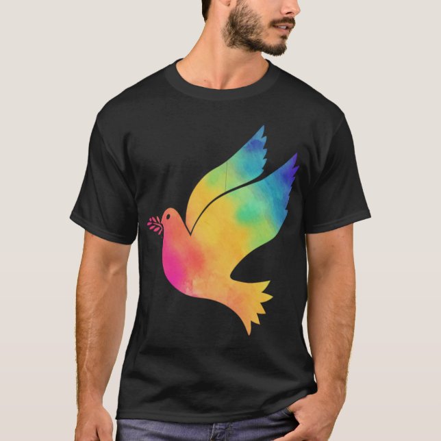 Rainbow Bird Peace Sign Gefärbte Krawatte Pattern  T-Shirt (Vorderseite)