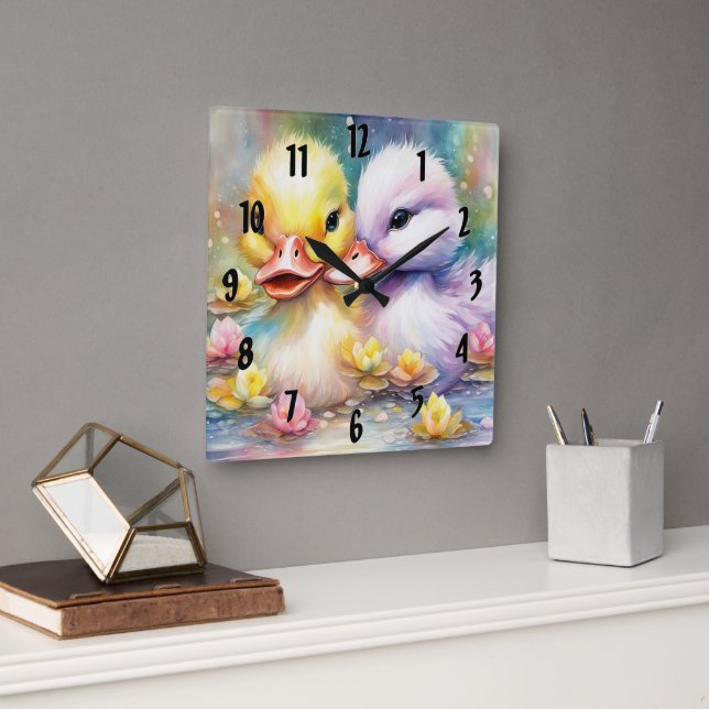 Rainbow Birds Duck 4 Quadratische Wanduhr (Büro)