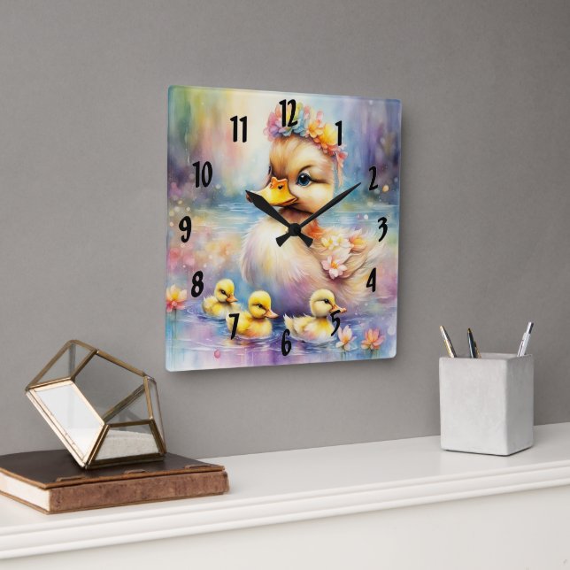 Rainbow Birds Duck 5 Quadratische Wanduhr (Büro)