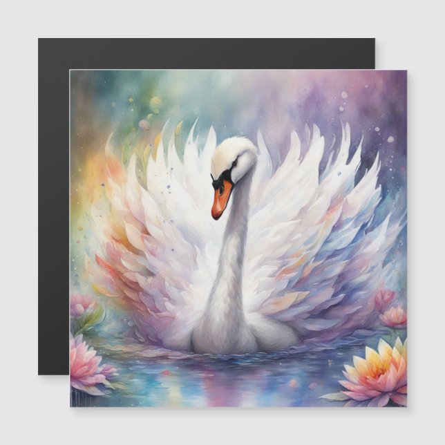 Rainbow Birds Swan 1 Magnetkarte (Vorne/Hinten)