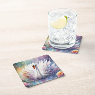 Rainbow Birds Swan 1 Rechteckiger Pappuntersetzer