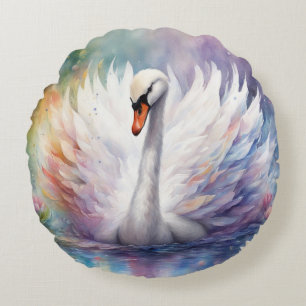 Rainbow Birds Swan 1 Rundes Kissen