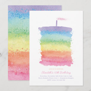 Rainbow Birthday Cake Invite, Rainbow 1. Party Einladung