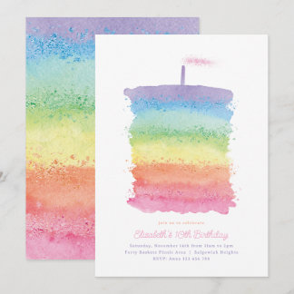 Rainbow Birthday Cake Invite, Rainbow 1. Party Einladung