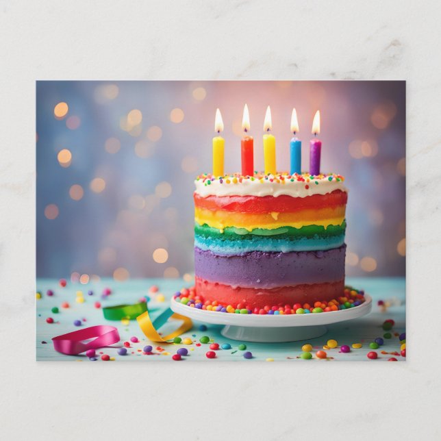 Rainbow Birthday Cake Postkarte (Vorderseite)