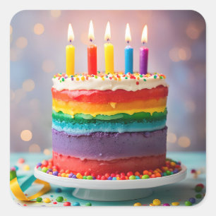 Rainbow Birthday Cake Quadratischer Aufkleber