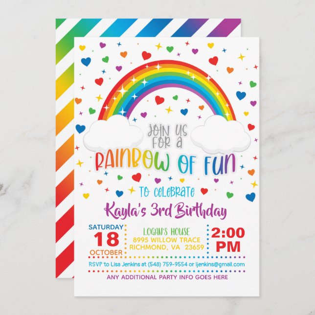 Rainbow Birthday Einladung (Vorne/Hinten)