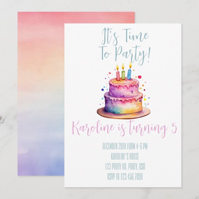 Rainbow Birthday Einladung (Vorne/Hinten)