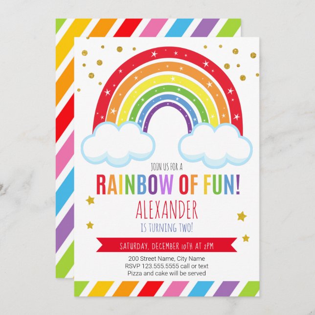 Rainbow Birthday Einladung (Vorne/Hinten)