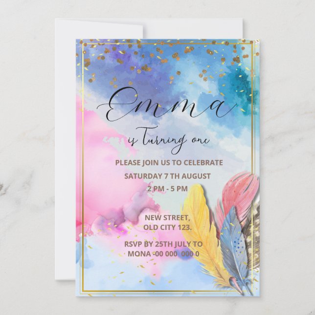 Rainbow Birthday Einladung (Vorderseite)