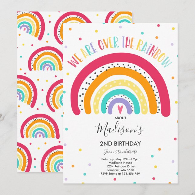 Rainbow Birthday Einladung Bright Rainbow Party (Vorne/Hinten)