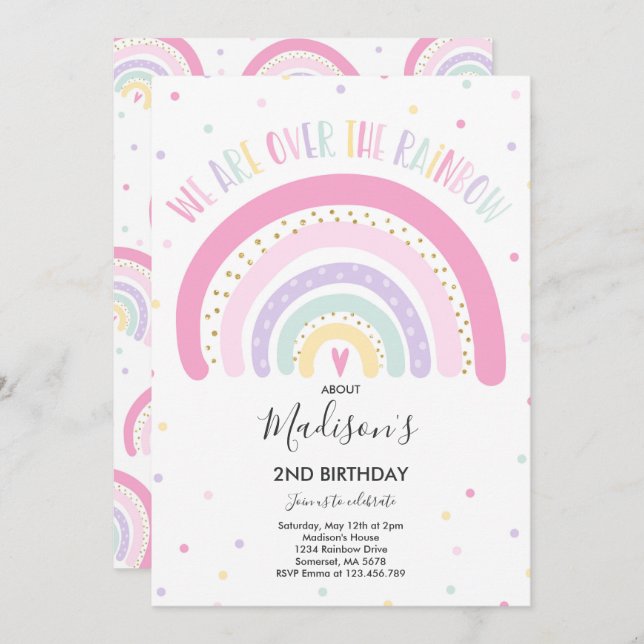 Rainbow Birthday Einladung Pastel Rainbow Party (Vorne/Hinten)