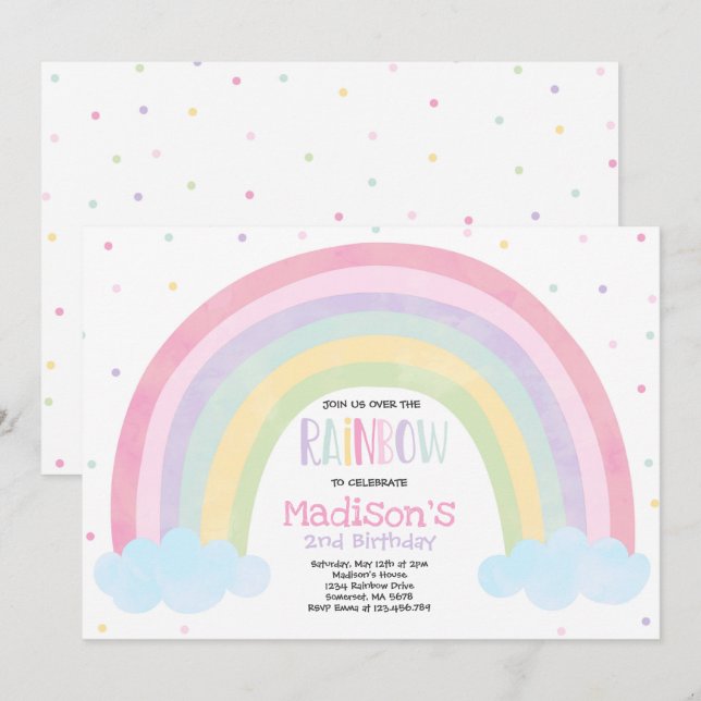 Rainbow Birthday Einladung Pastel Rainbow Party (Vorne/Hinten)