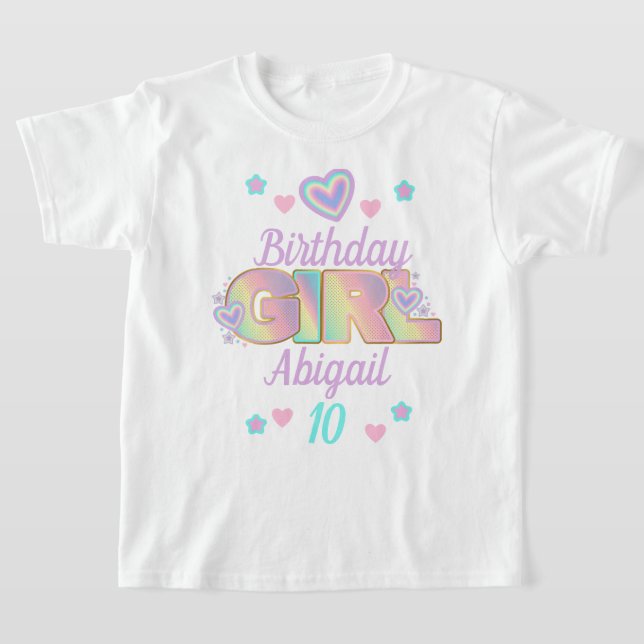 Rainbow Birthday Girl custom age Iridescent T-Shirt (Ablage )