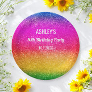 Rainbow Birthday Lila Gelbe Sparkasse Pappteller