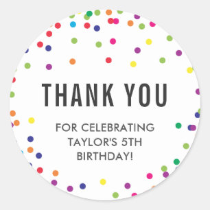 Rainbow Birthday Party Danke Stickers
