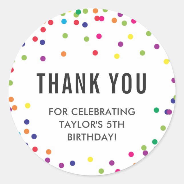 Rainbow Birthday Party Danke Stickers (Vorderseite)