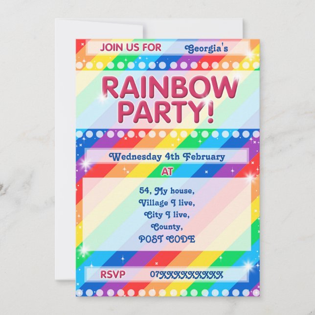 Rainbow Birthday Party Einladung anpassbar (Vorderseite)