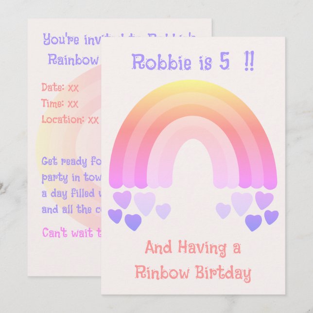 Rainbow Birthday Party Sweet Pastel Einladung (Vorne/Hinten)