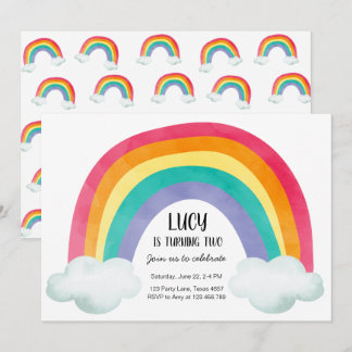 Rainbow Birthday Party Wolken Wasserfarbe Mädchen Einladung