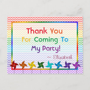 Rainbow Birthday Pinwheels Danke Postcard Postkarte