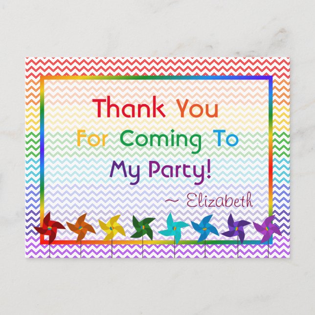 Rainbow Birthday Pinwheels Danke Postcard Postkarte (Vorderseite)