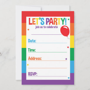 Rainbow Birthday Themed Party Einladung Cards