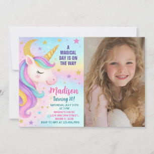 Rainbow Birthday Unicorn Einladung
